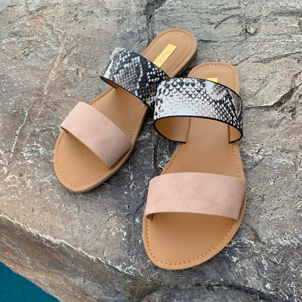 Two Band Snake/Blush Sandals